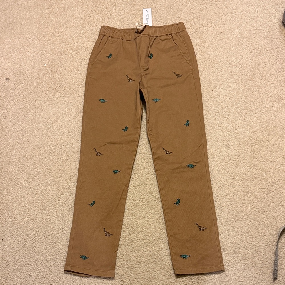 Janie and Jack Tan Chinos with Embroidered Dinosaur Details